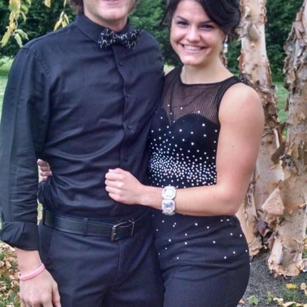 Bedazzled black dress open back size 2